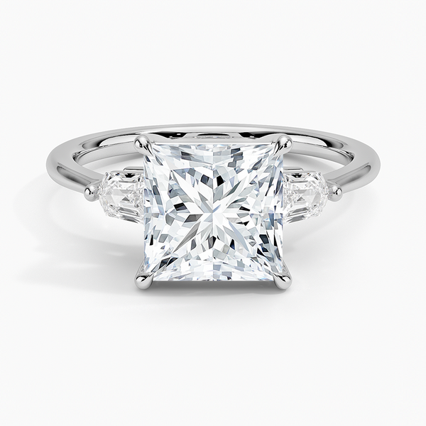 Bullet Shape Three Stone Diamond Engagement Ring [Setting Only] - EC128Pr