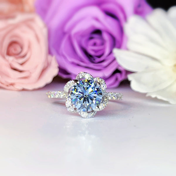 Floral Halo Diamond Engagement Ring - LGR061s With 3.09 Carat Round Shape Lab Diamond