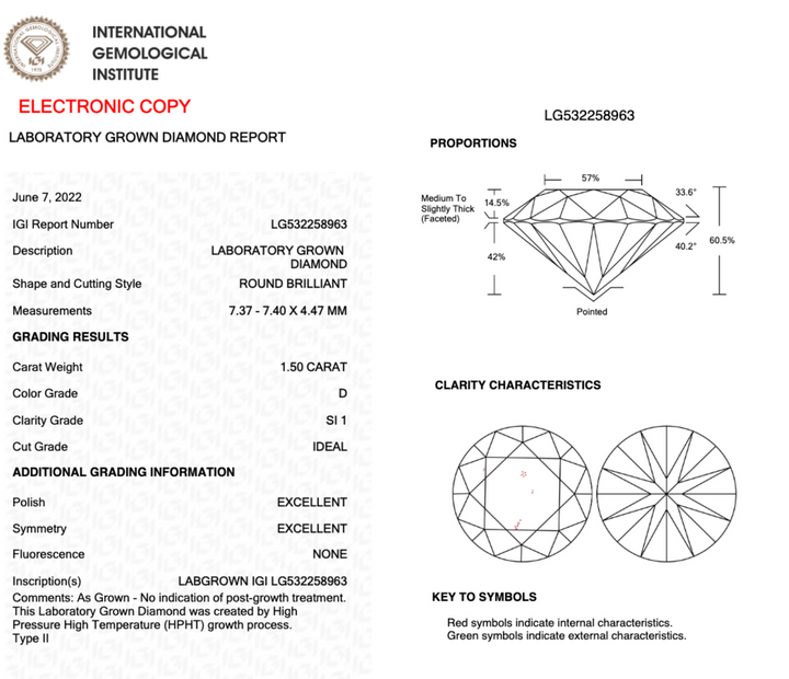 1.50CT Round D SI1 IDEAL EX EX NONE - LG532258963 - Roselle Jewelry