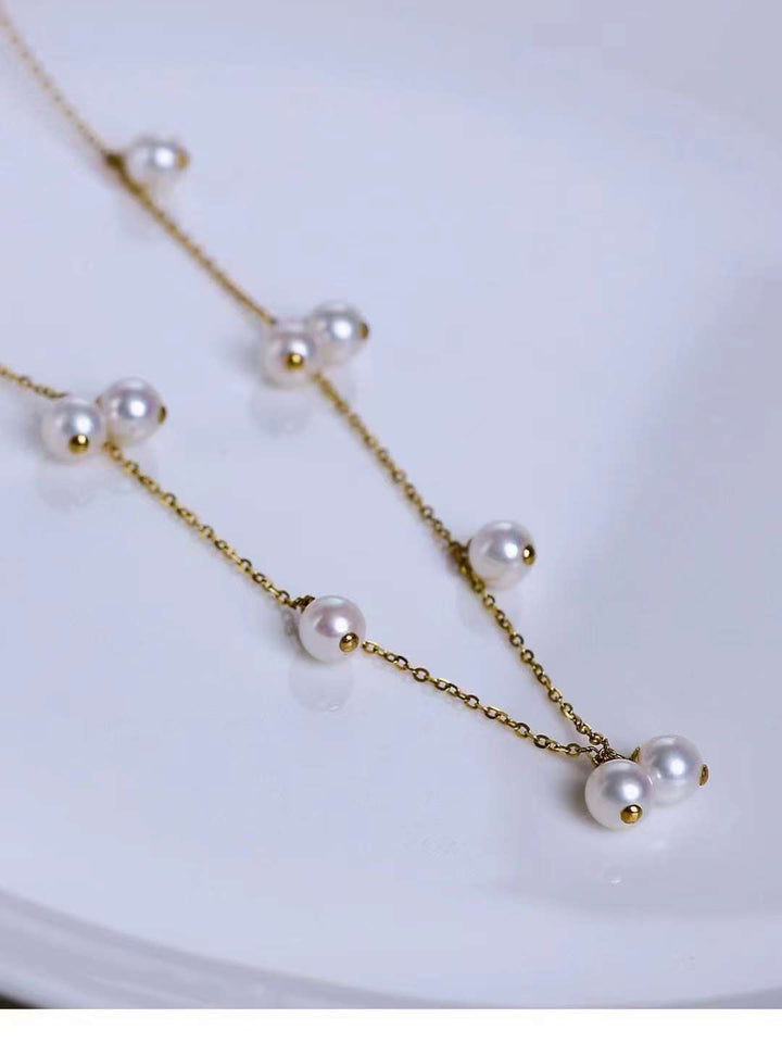 18K Gold 6-7mm Freshwater Pearl Necklance - TS026 - Roselle Jewelry