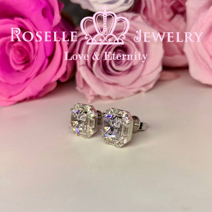 Asscher Cut Enclose Stud Earrings - EA1 - Roselle Jewelry