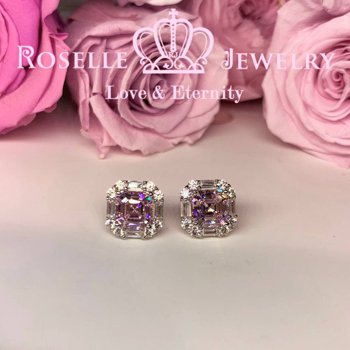 Asscher Cut Enclose Stud Earrings - EA1 - Roselle Jewelry