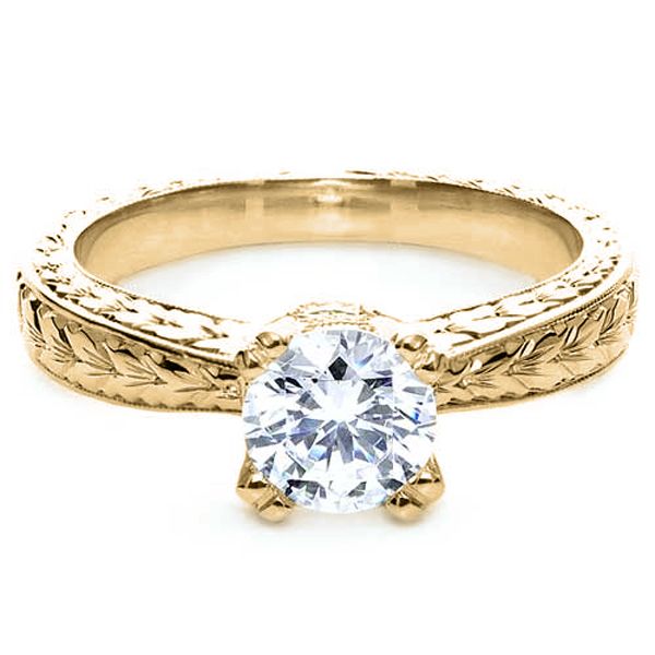 Vintage Two-tone Hand Engraved Engagement Ring [Setting Only] - EC071 - Roselle Jewelry