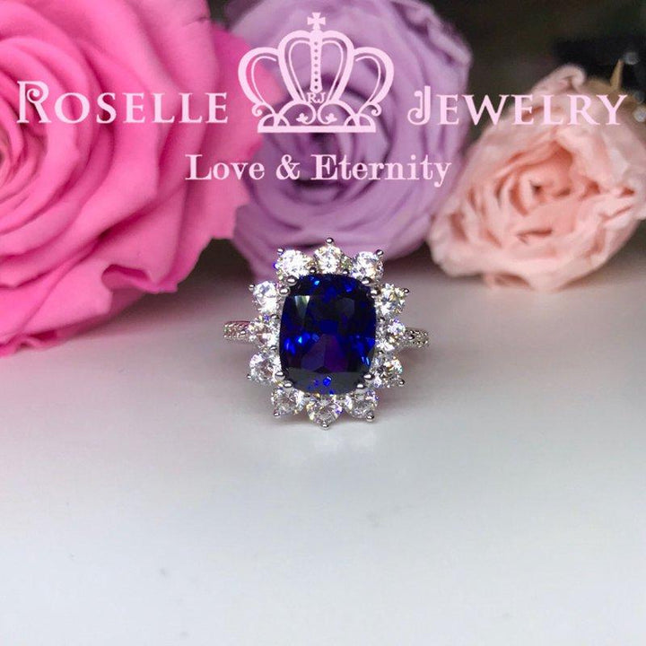 Lab Grown Sapphire Cushion Cut Halo Engagement Rings - OS2 - Roselle Jewelry