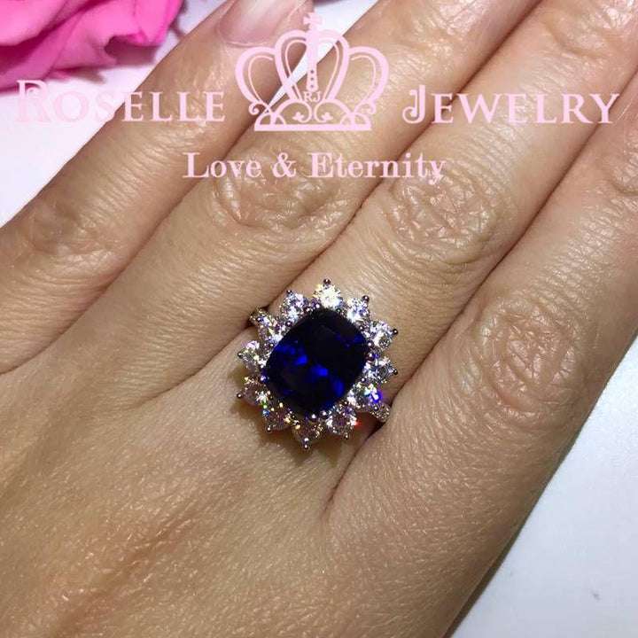 Lab Grown Sapphire Cushion Cut Halo Engagement Rings - OS2 - Roselle Jewelry